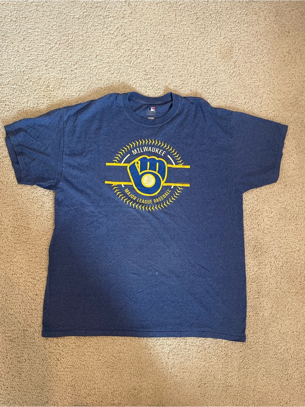 Genuine Merchandise Heather Blue and Yellow Milwaukee Brewers Graphic Tee